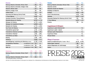 Aktuelle Preisliste PROHAIR Frankenthal